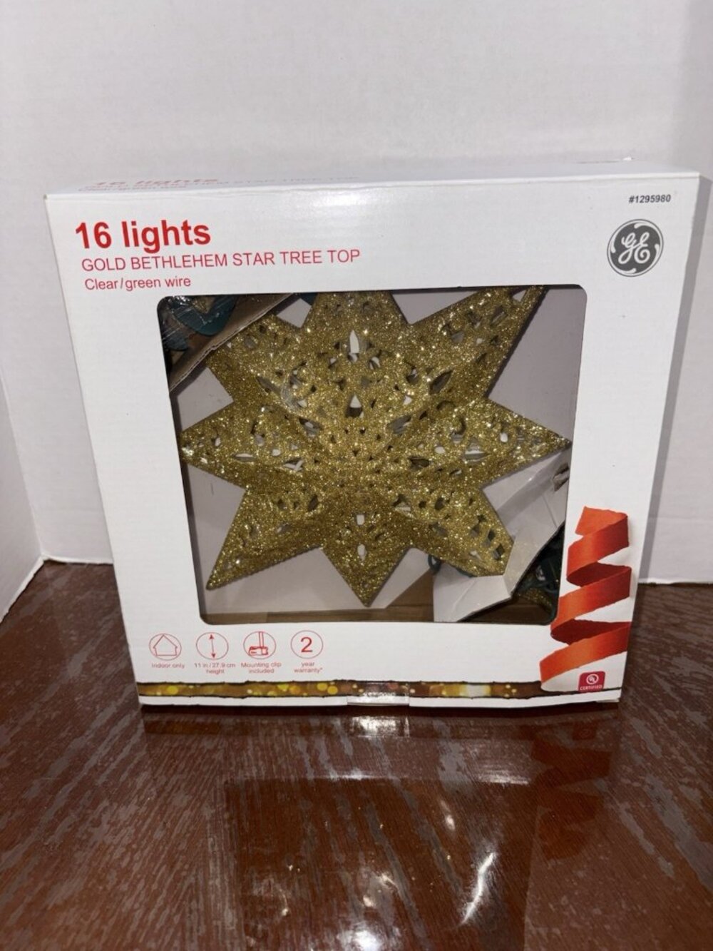 GE Silver Bethlehem Star Tree Topper with 16 Clear Lights Christmas Holiday